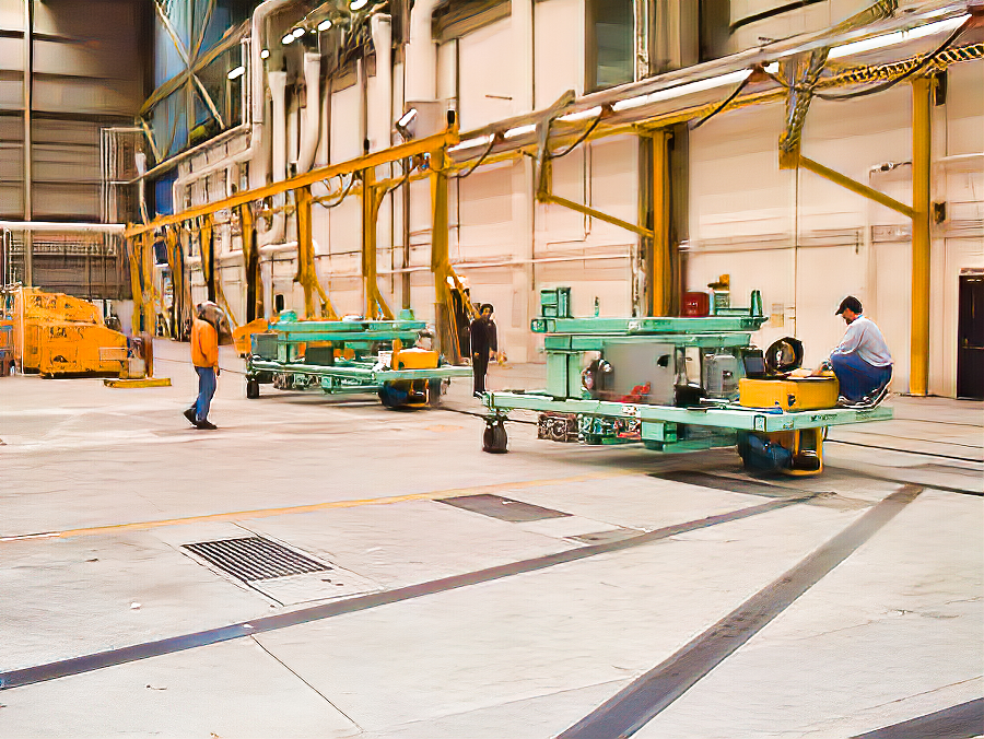 moving wing carriages on factory floor